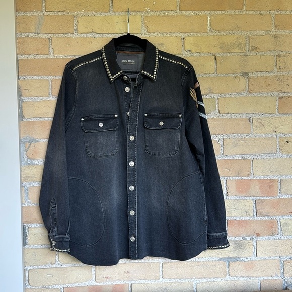 New Mos Mosh Black Denim Jacket with Stud Accents - Picture 1 of 8